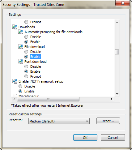 Internet Explorer (IE) - Settings